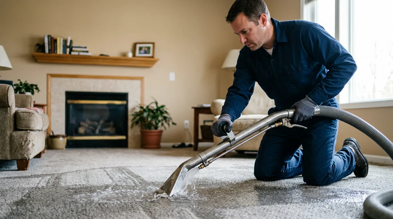 Water damage restoration technician working near Farmersville Station, NY
